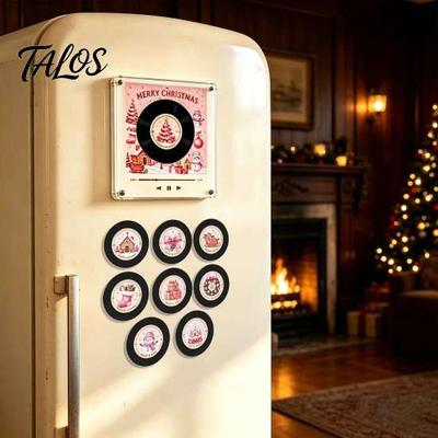 NFC Vinylplaten Speler Koelkastmagneet voor Kerstmis, met 9 Programmeerbare Platen, Set 256MB Geheugen, LED Verlichte Gepersonaliseerde Magnetische Muziekdoos Mini