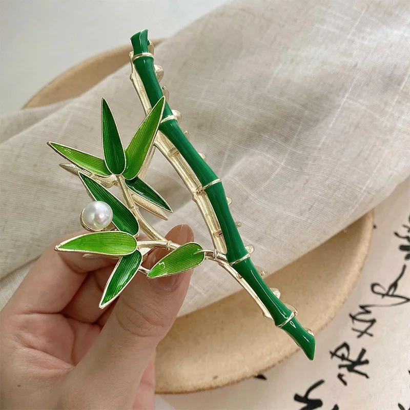 Luxury Tassel Butterfly Green Bamboo Pearl Grab Clip Flower Large Shark Ponytail Women's Fashion Temperament Elegant Headwear