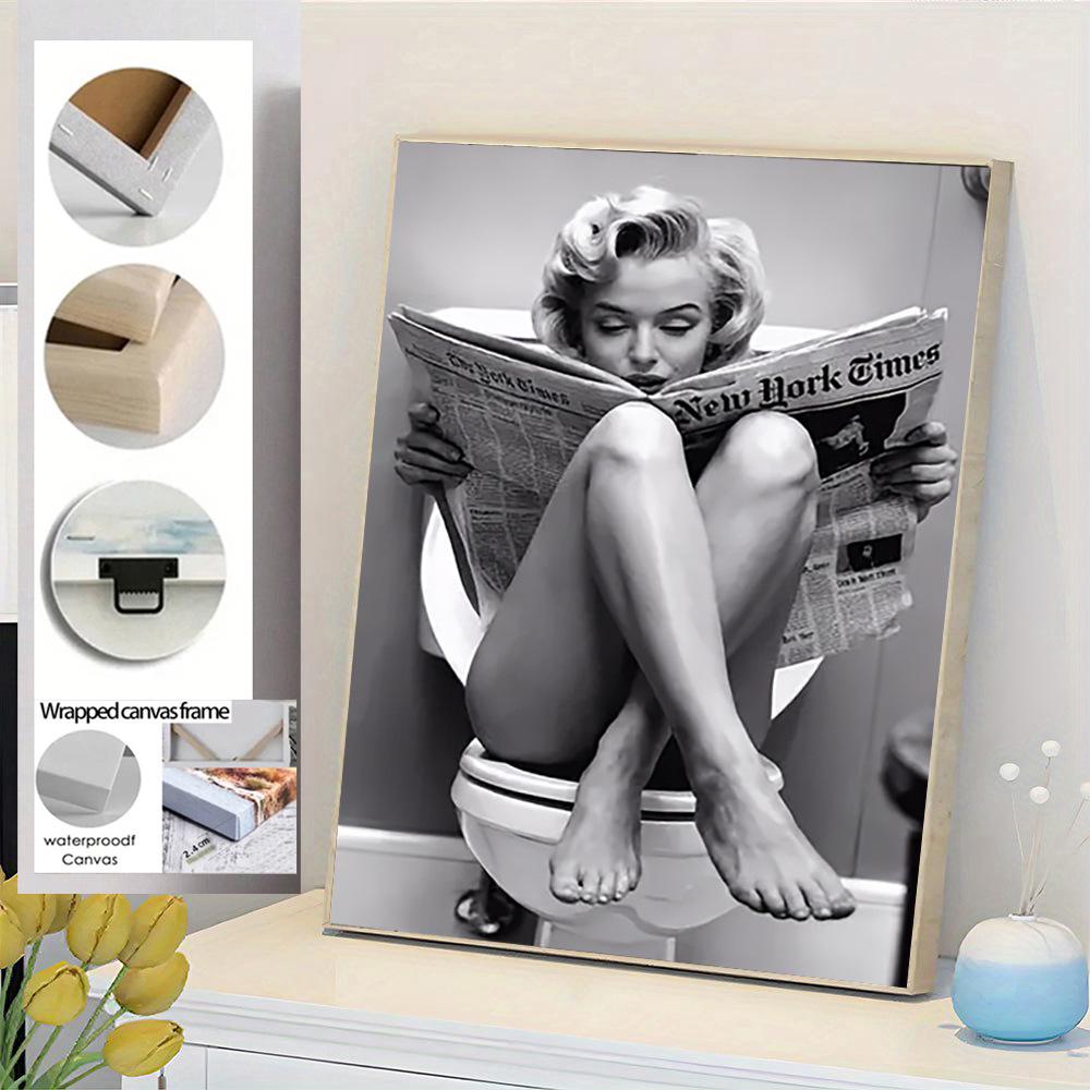 Retro Newspaper Scene Wall Art: Humorous Waterproof Bathroom Poster