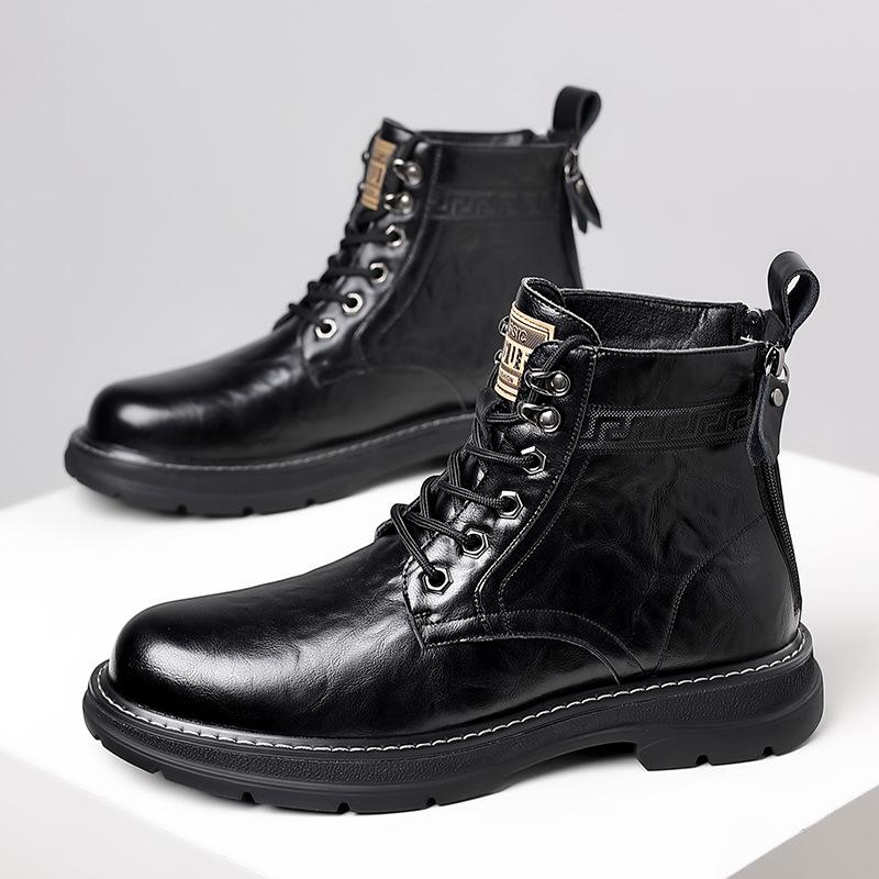 Men's Boots Autumn and Winter British Style Cowhide Boots Casual Workwear Boots Thick Soled Leather Boots with Plush Cotton Boot