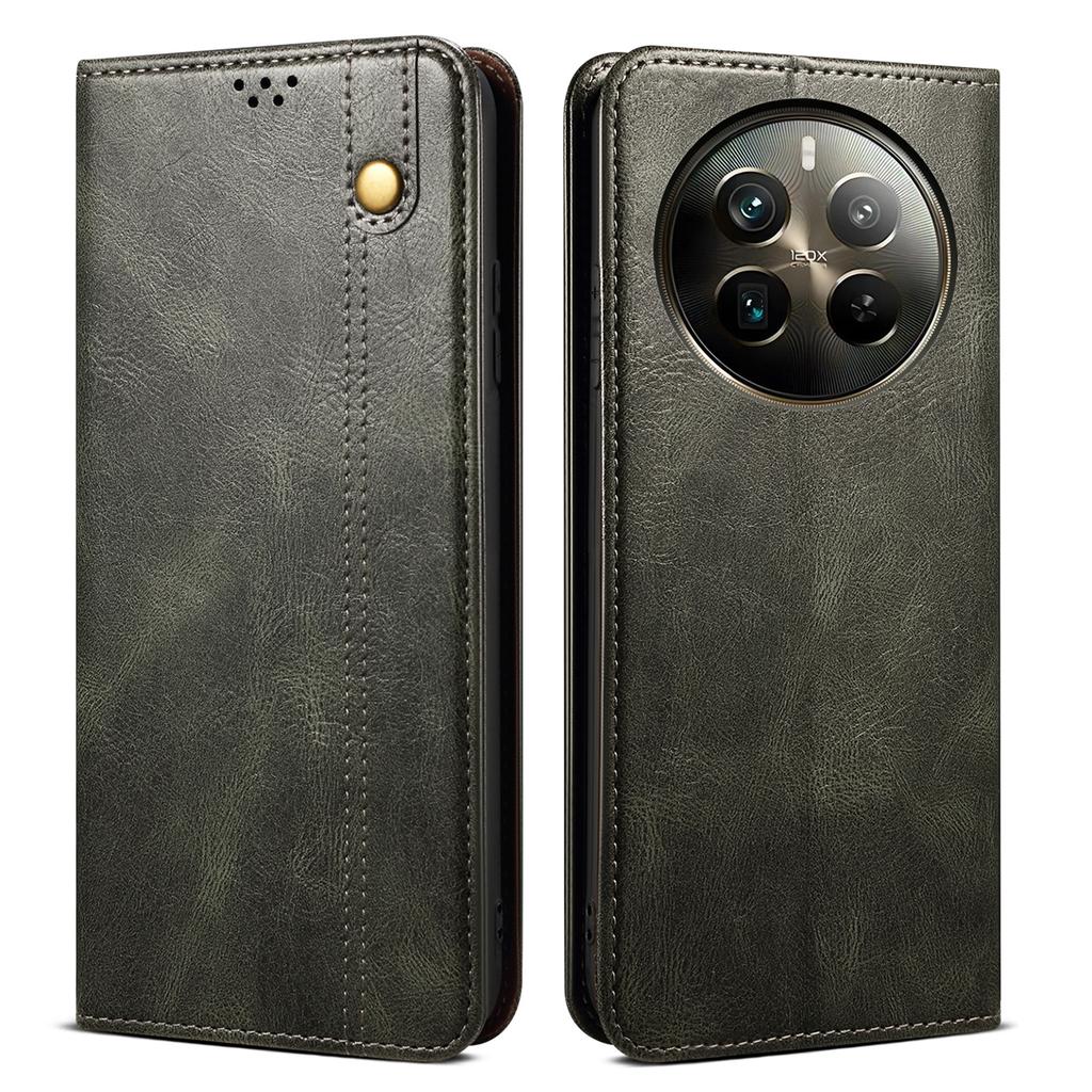 For Realme 12 Pro 5G/12 Pro+ 5G Case Waxy Crazy Horse Texture Folio Stand Phone Cover