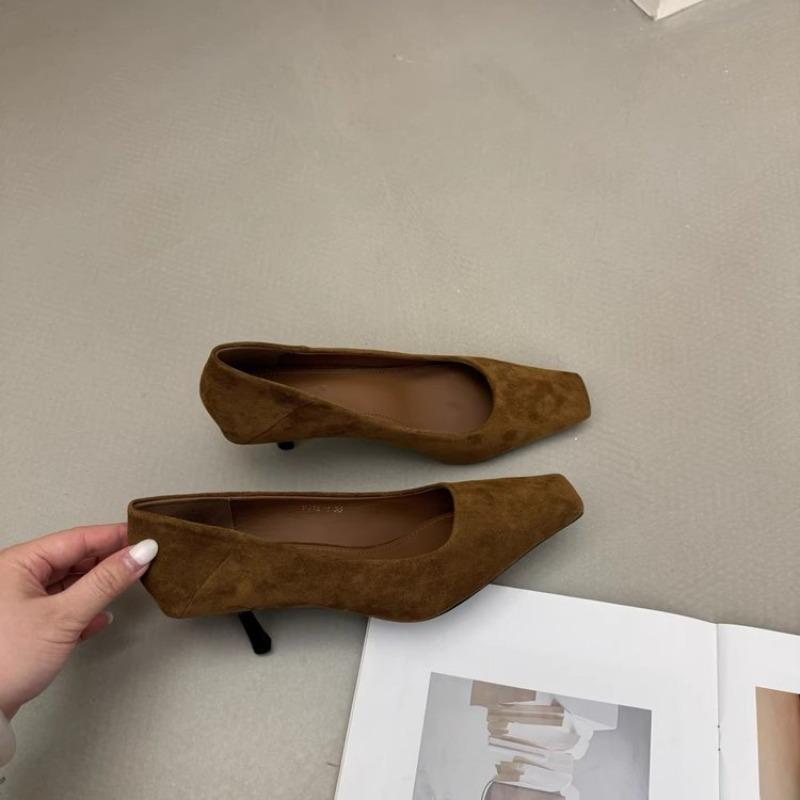 

New Autumn French Elegance Soft High Heels Commute Shoes Surface Square head Thin Heel Slip-On Women s Shoes 36 шоколадний