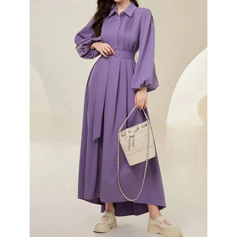 

Женское плиссированное платье во французском стиле со шнуровкой и длинными рукавами, утягивающее женское платье XL фиолетовый