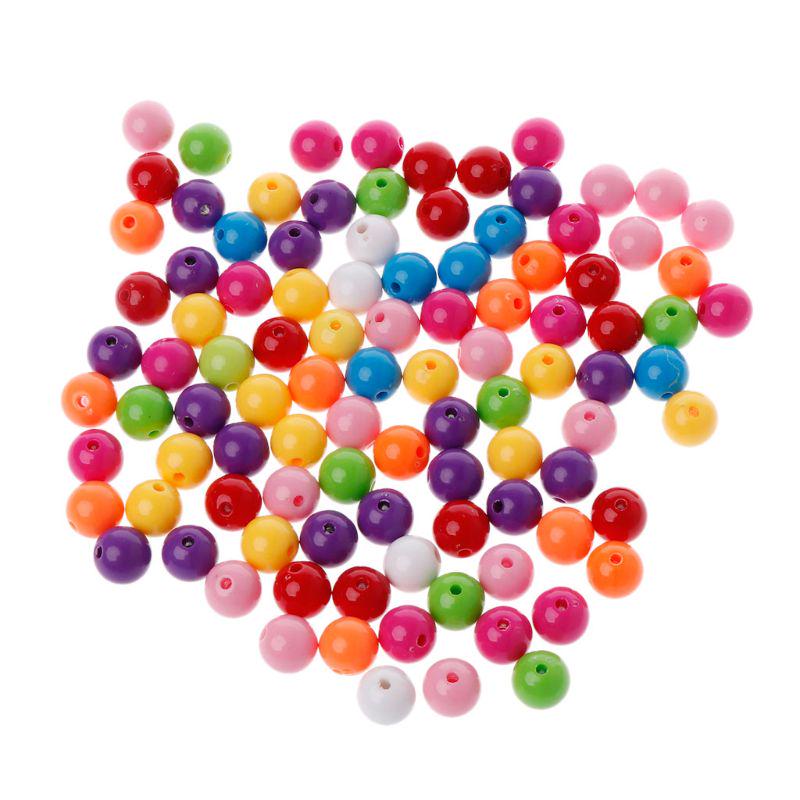 100x Striped Round Resin Spacer Beads Balls for Bracelet Chain Making 10mm