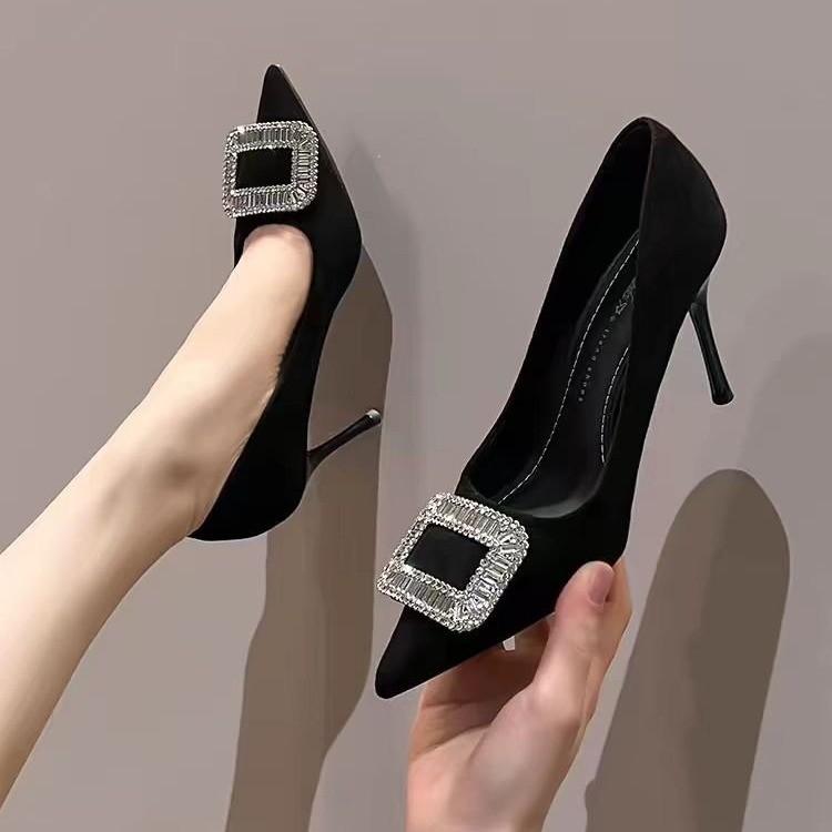 Designer Autumn Metal Decoration Crystal Pointed Toe Stripper High Heels 6/8CM Party Prom Shoes Heels Women Zapatos De Mujer