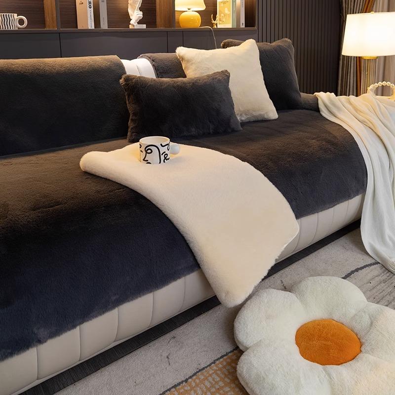 Mink Fur Sofa Cushion Winter Thickened Non-Slip High-Grade Cushion Light Luxury and Simplicity Modern Leather Sofa Cover Backrest Towel