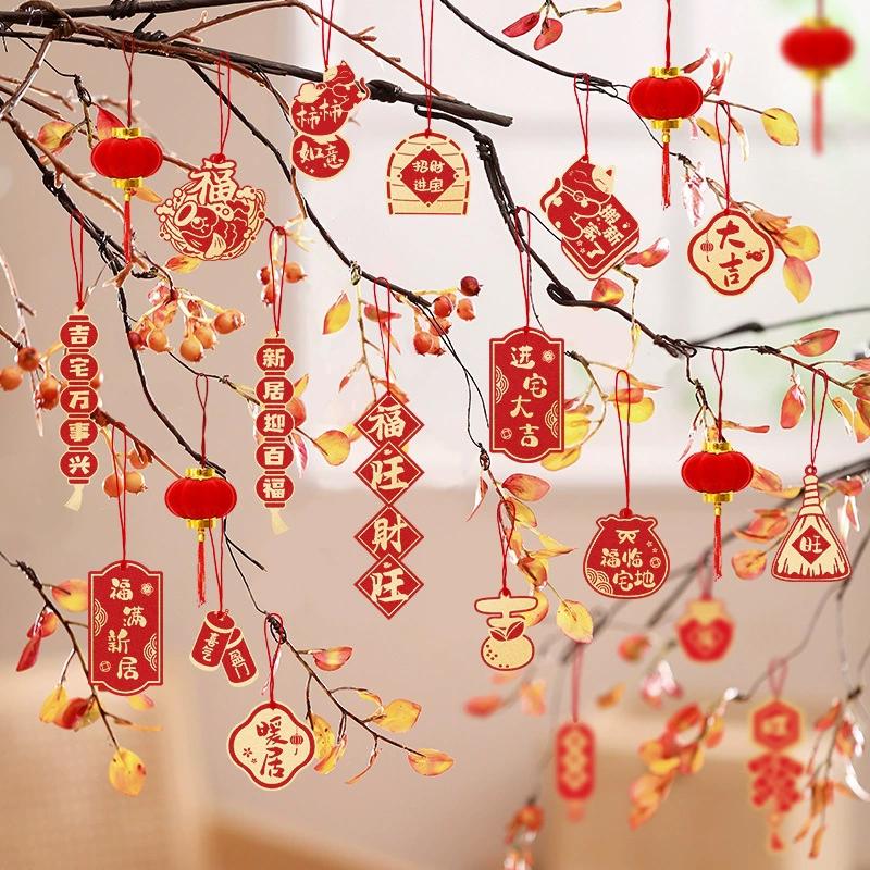 1-30pcs New Year Hanging Ornaments for Blessing Plant Bonsai Pendant Chinese Plants Door Decor Lunnar Year Party Supplies