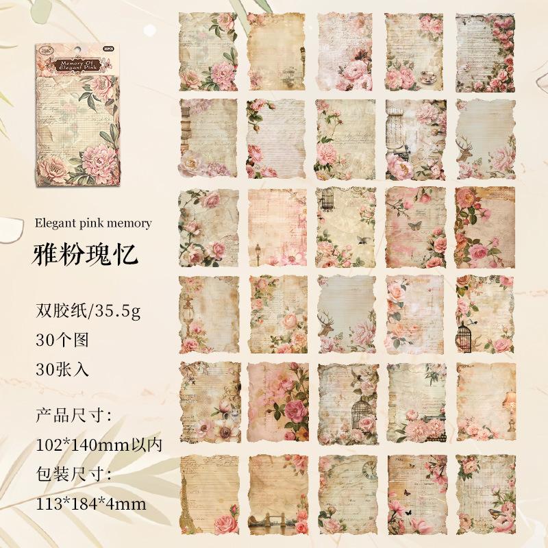 30-Sheet Vintage Flower Pattern Scrapbook Paper, Elegant Floral Designs & Smooth Surface, Easy to Cut for Handmade Cards