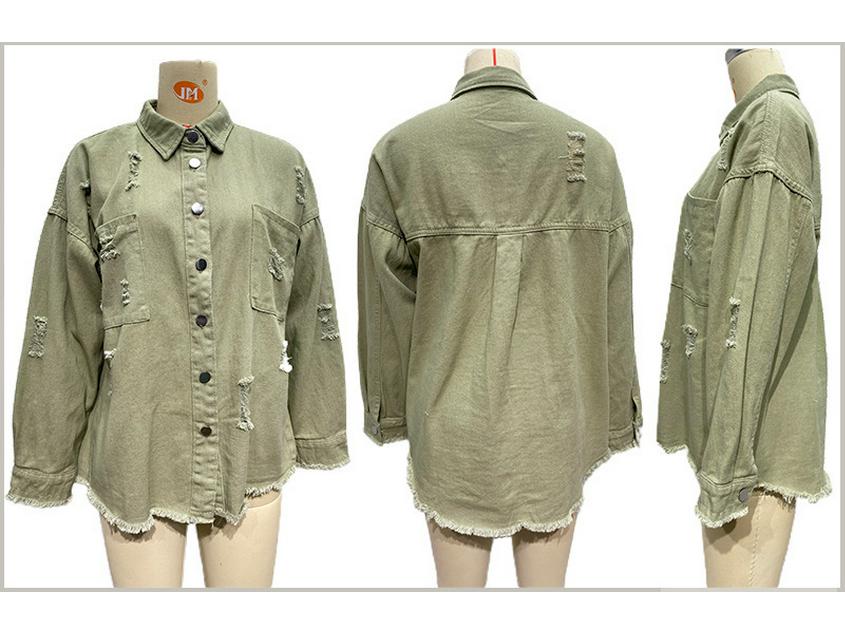 2025 European & American Style Distressed Ripped Denim Jacket for Women