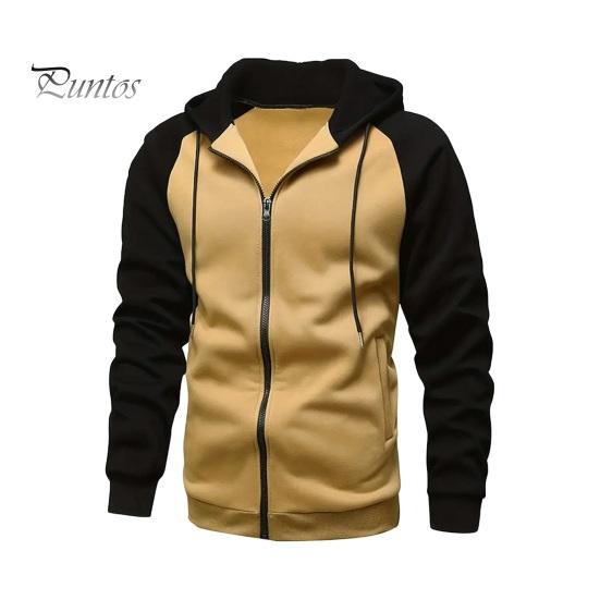 Мужская толстовка с капюшоном контрастного цвета с капюшоном застежкой-молнией длинными рукавами карманами эластичным плюшем и манжетами спортивная куртка для фитнеса S хаки 1588₽