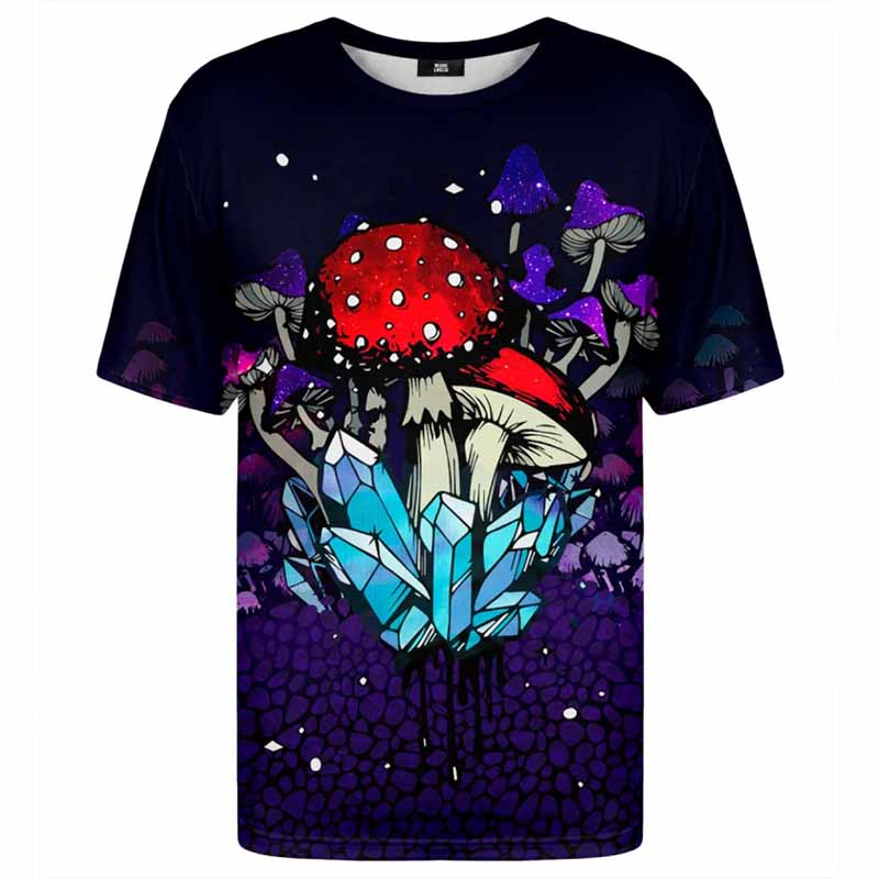 Psychedelisches Pilzmuster T-Shirt Herren 3D Gedruckte Pflanzen T-Shirt Rundhals T-Shirts Streetwear Übergroß Kurzarm