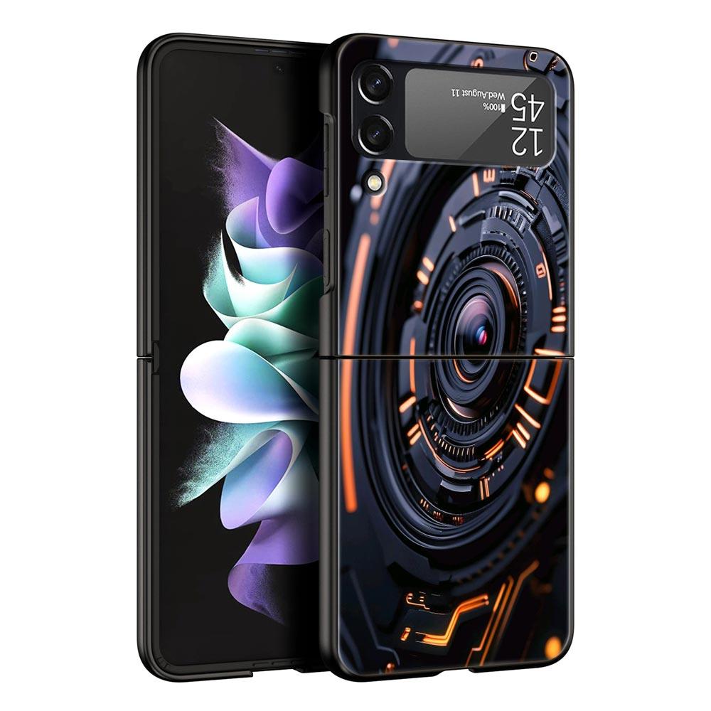 Retro Camera Hard PC Phone Case For Samsung Galaxy Z Flip 7 6 5 4 Black Cover For Galaxy Z Flip 3 Foldable Shell Fundas Capa Bag