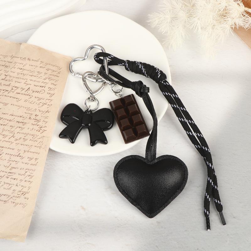Fashionable Retro Bow Heart Bag Charm Y2K Ins Style Woven Rope Keychain Pendant Girly Trendy Car Key Holder Gifts