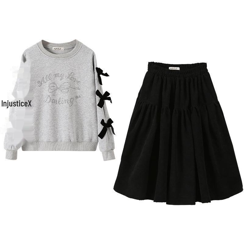 

Костюм для девочек с бантом, топом и юбкой-свитером - весна и осень 2024 г. 160 cm