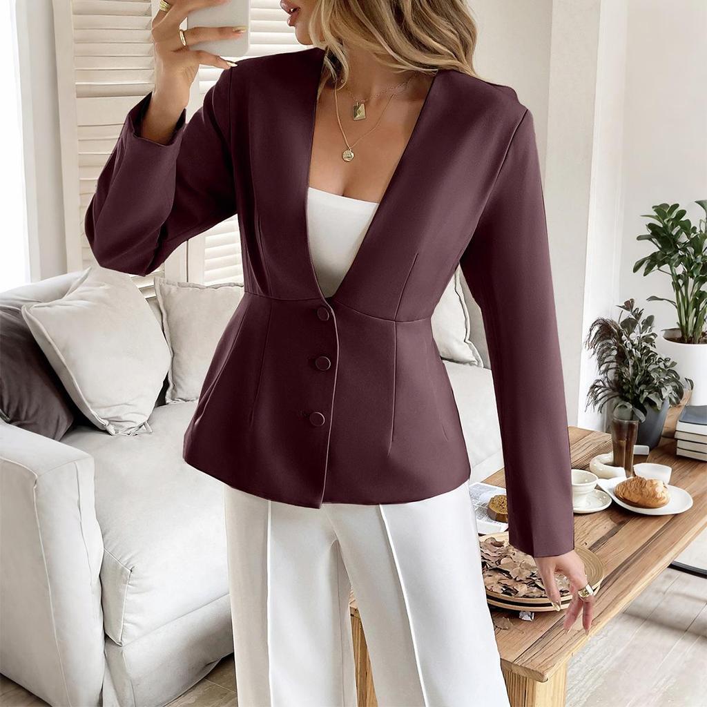 2025 Autumn/Winter European & American Elegant Long-Sleeve Buttoned Women's Suit Jacket