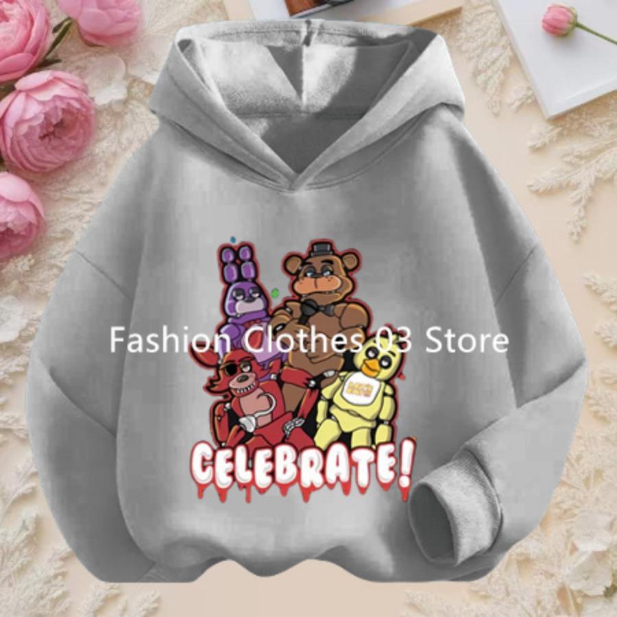 2026 Anime Five Nights Bear Hoodie 3-12 Year Kids Cosplay Unisex Hoodies Boys Sweatshirt Teen Girls Clothes Birthday Gift