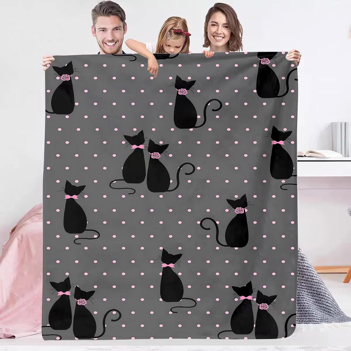 

Custom Blanket Black Cat Throw Blankets and Bedspreads Bedspread on the Bed Summer Comforter Anime Home Decoration Cooling Sofa 100x150cm