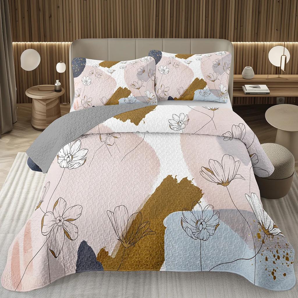 Purple Lavender Bedspread Set Botanical Floral Coverlet Twin Queen Garden Flower Quilted Bedding Set For Girls Women Bedroom