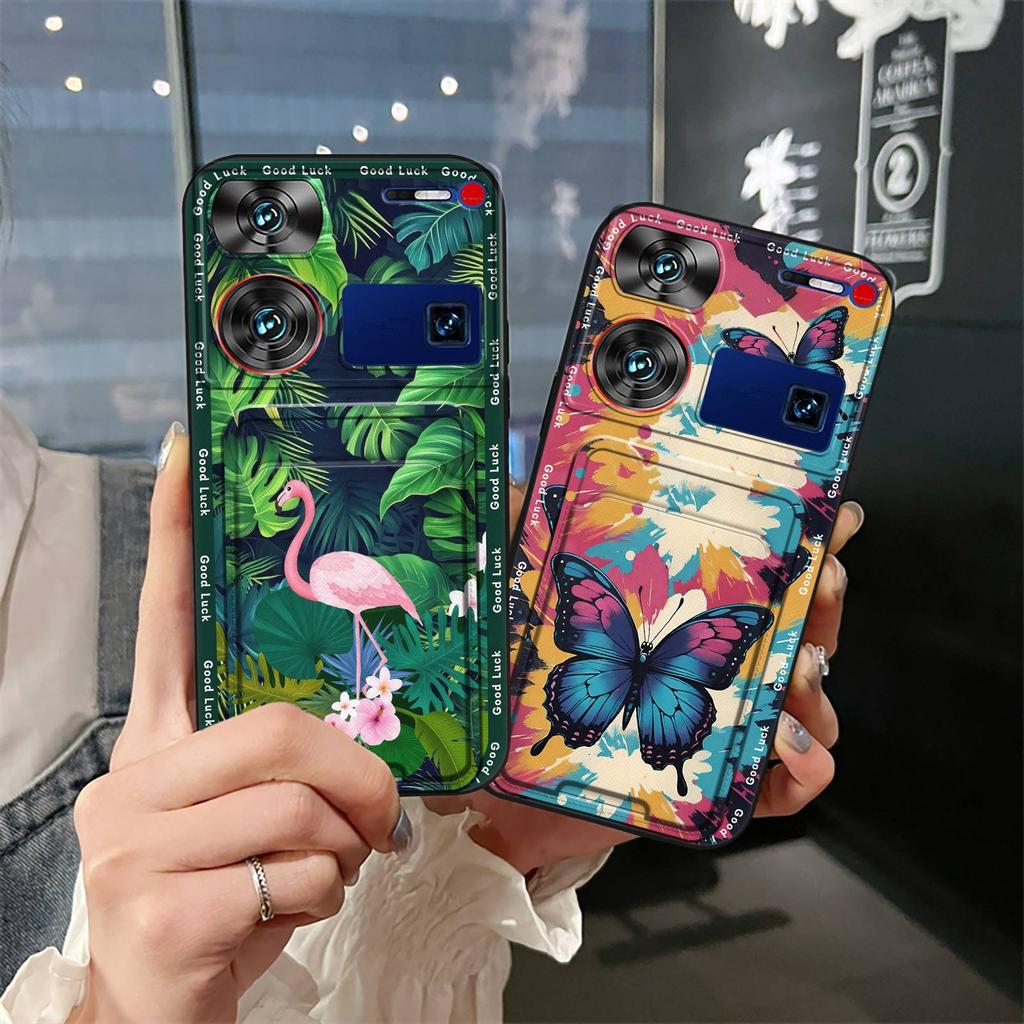protective Back Cover Phone Case For ZTE Nubia Z60 Ultra TPU Cute Silicone Durable Card slot Soft case Card bag Graffiti