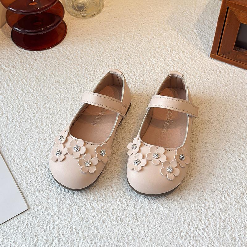 

Baby Girls Flat Shoes Flowers Soft Soled Single Shoes for Children Princess Shoes Beige Pink 1-8 Kids Shoes Chaussure Fille 25