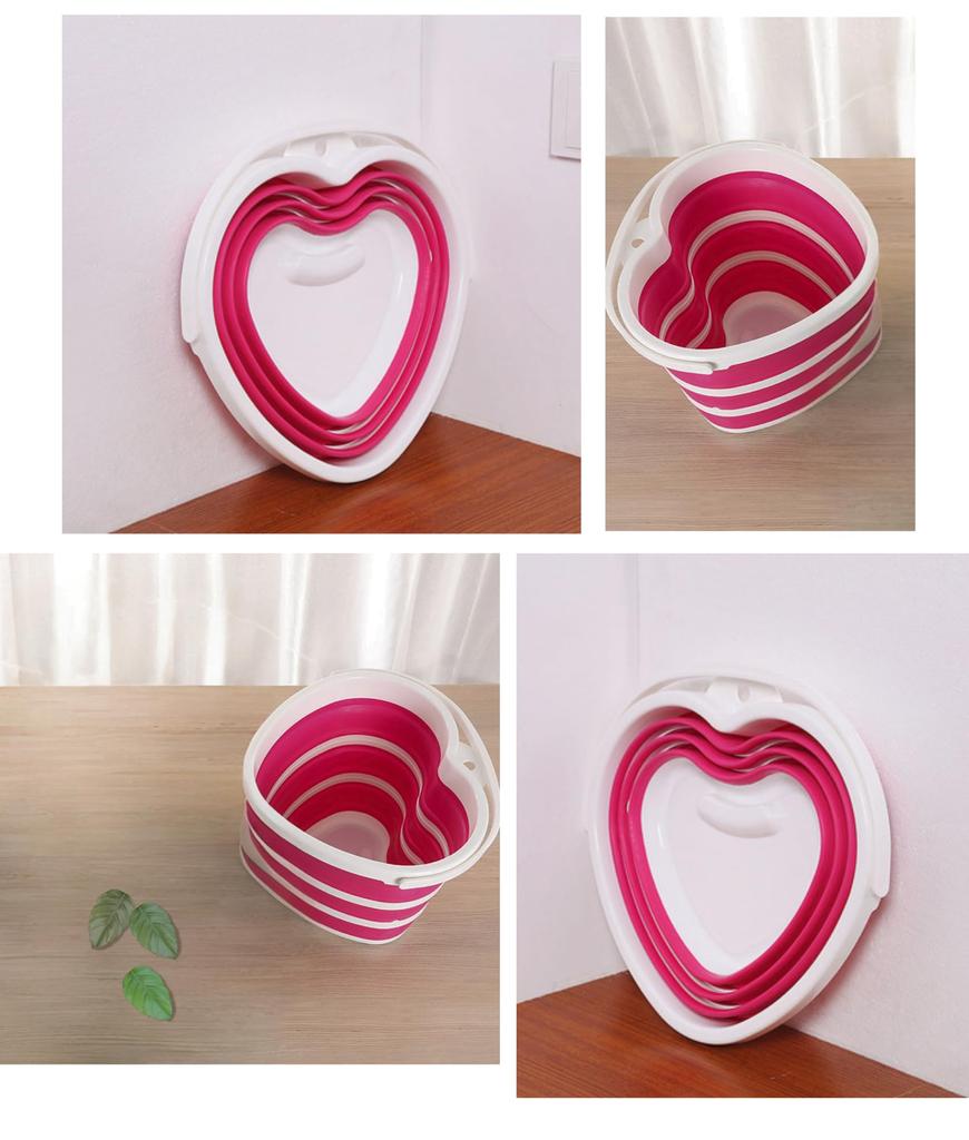 Large Capacity 10L Folding Bucket Silicone Pink Heart Shape Home Use Fishing Camping Outdoor Leisure Cute Bucket