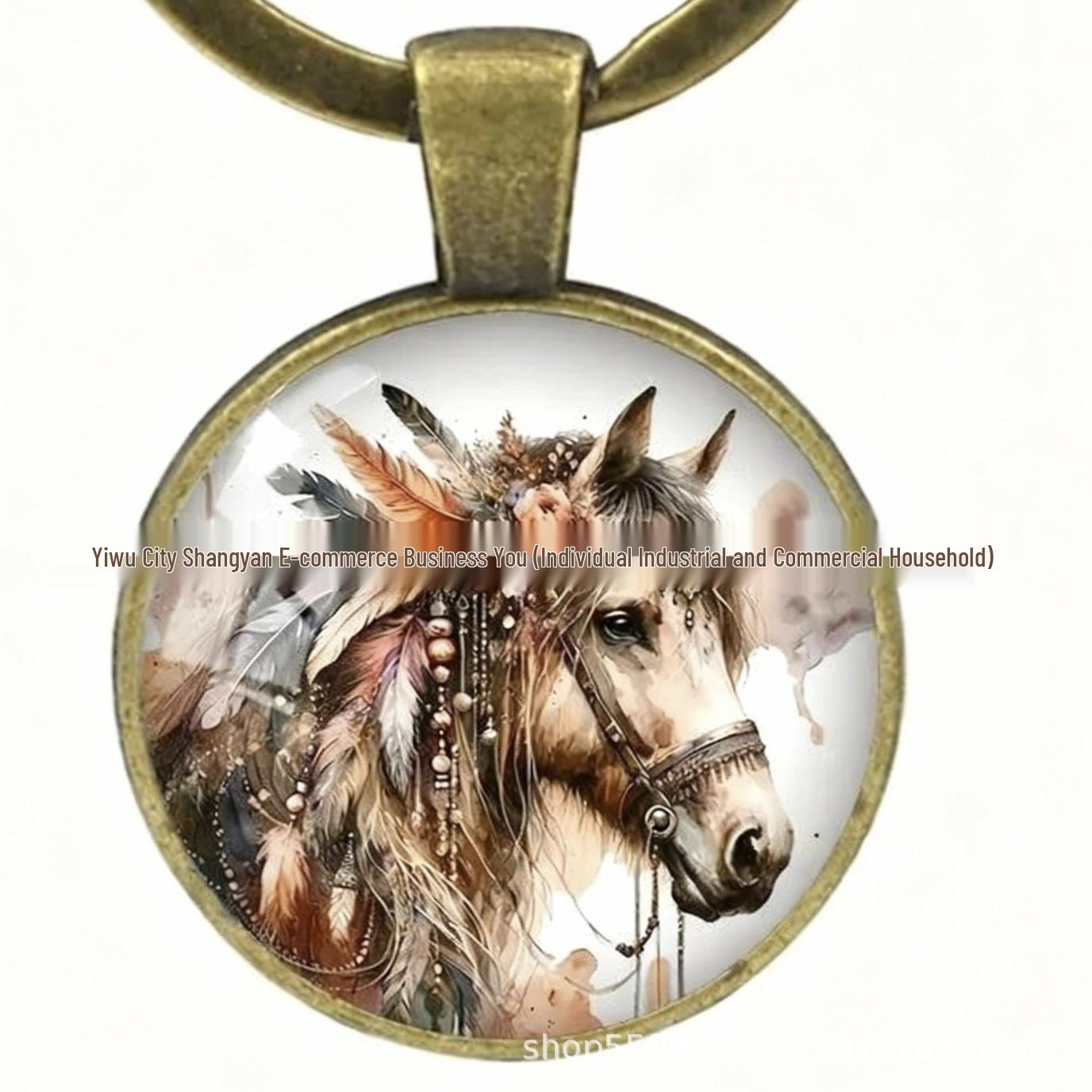 Retro Horse Time Gem Alloy Keychain Pendant Ornament
