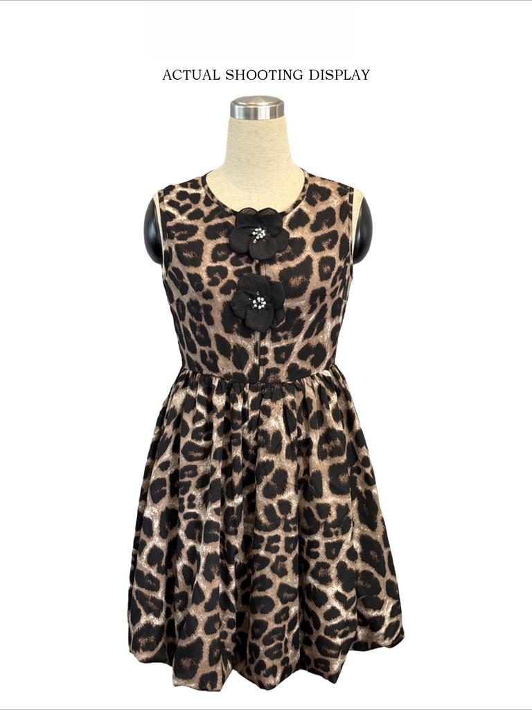 Women Leopard Print 3D Floral Decor Dress Summer Women Mature Style French Retro Patchwork Slim Sexy Elegant Women Maxi Dress