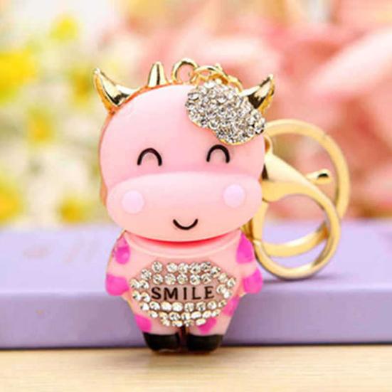 Keychain Sparkling Rhinestones Inlaid Cow Design Key Chain Decorative Good Luck Keyring Bags Wallets Cars Accessory