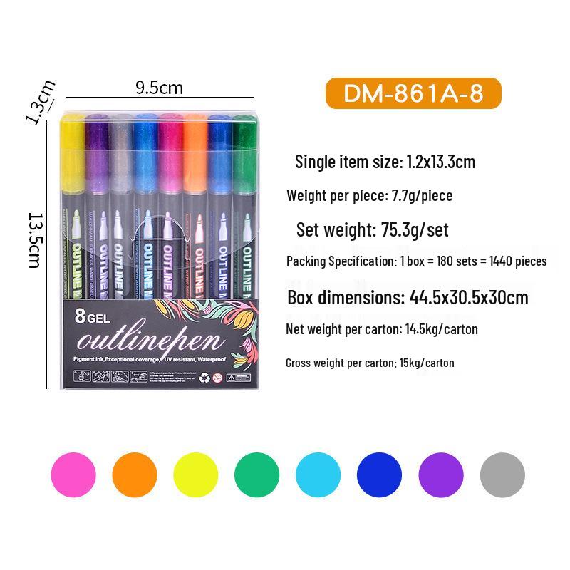 48-Color Glitter Double Line Outline Pen Set for DIY Journals, Christmas Cards, Student Drawing & Fluorescent Doodles.