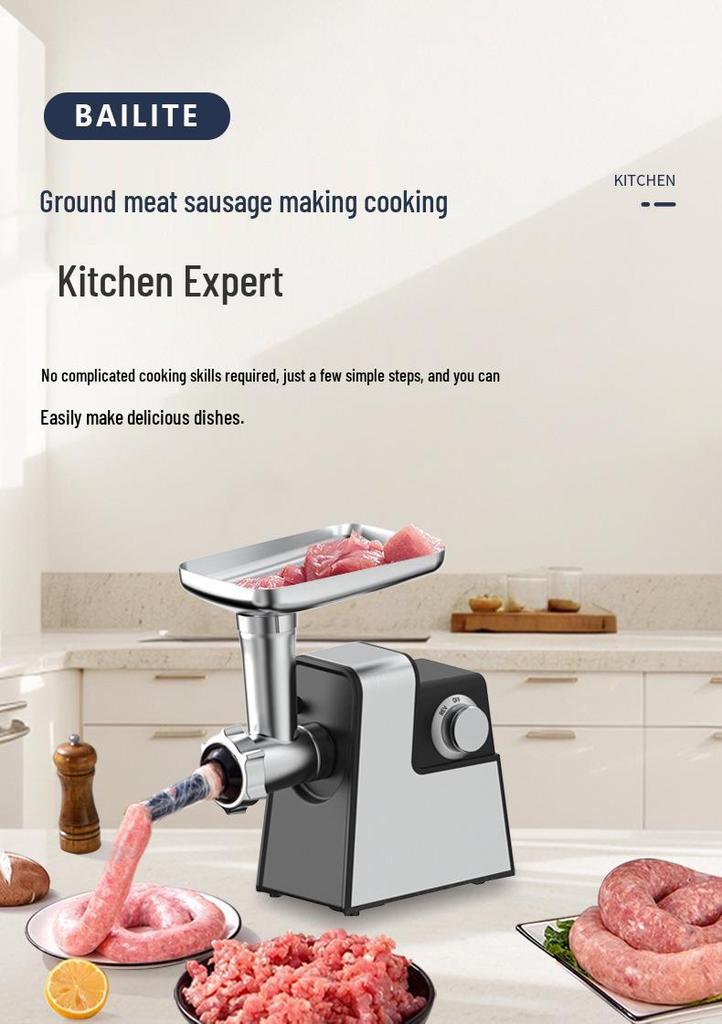 Dual-Speed Multifunction Electric Vegetable and Meat Grinder with Sausage Stuffer & Slicer