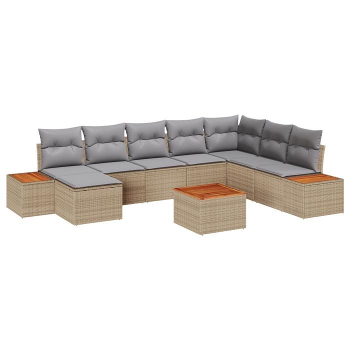 VidaXL Ensemble de Canapé de Jardin de 9 pièces avec Coussins Beige Rattan Acacia 3348151