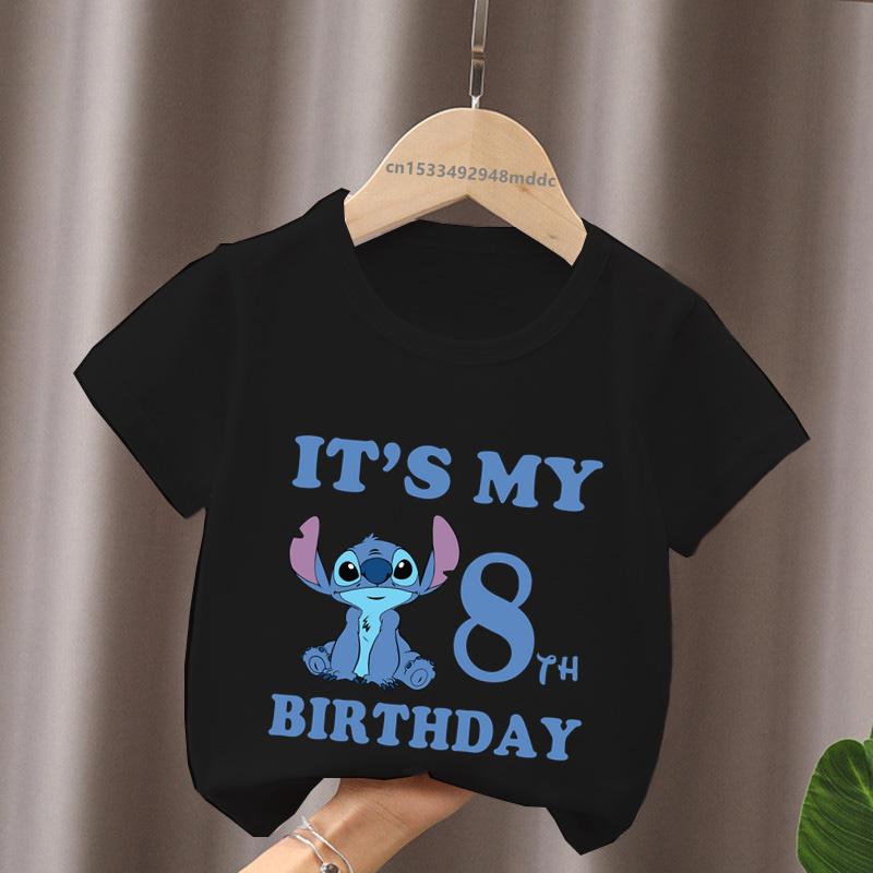 Birthday Boy Girl T-shirt, Lilo and Stitch Printed Cartoon Cute Clothing Baby Children's T-shirt