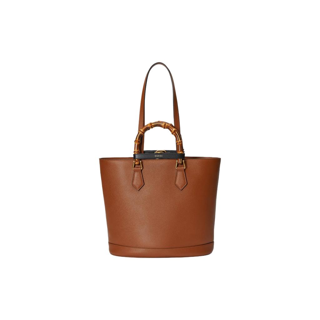 Gucci Diana Bamboo Double G Logo Solid Leather Tote Bag Women tote bags Brown 750394-UAAAY-2548