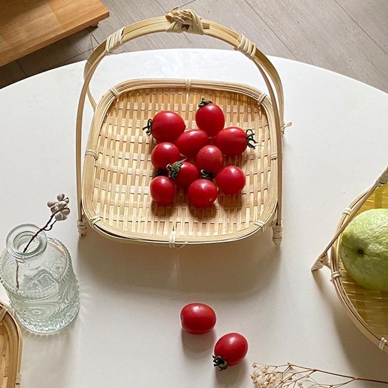 Multi-Function Bamboo Woven Basket 1/2/3 Layers Fruit Vegetable Storage Basket Durable Handwoven Standing Tray For Kitchen