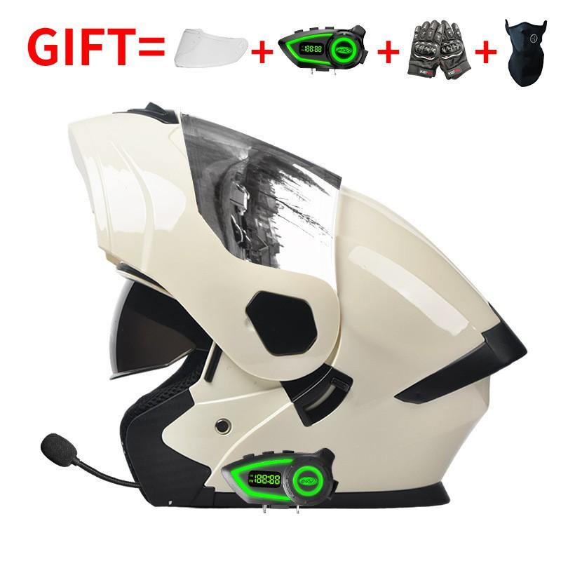 Bluetooth-Enabled Full Face Motorcycle Helmet With Dual Visors DOT 3C Certified All-Season Flip-Up Design Men Women