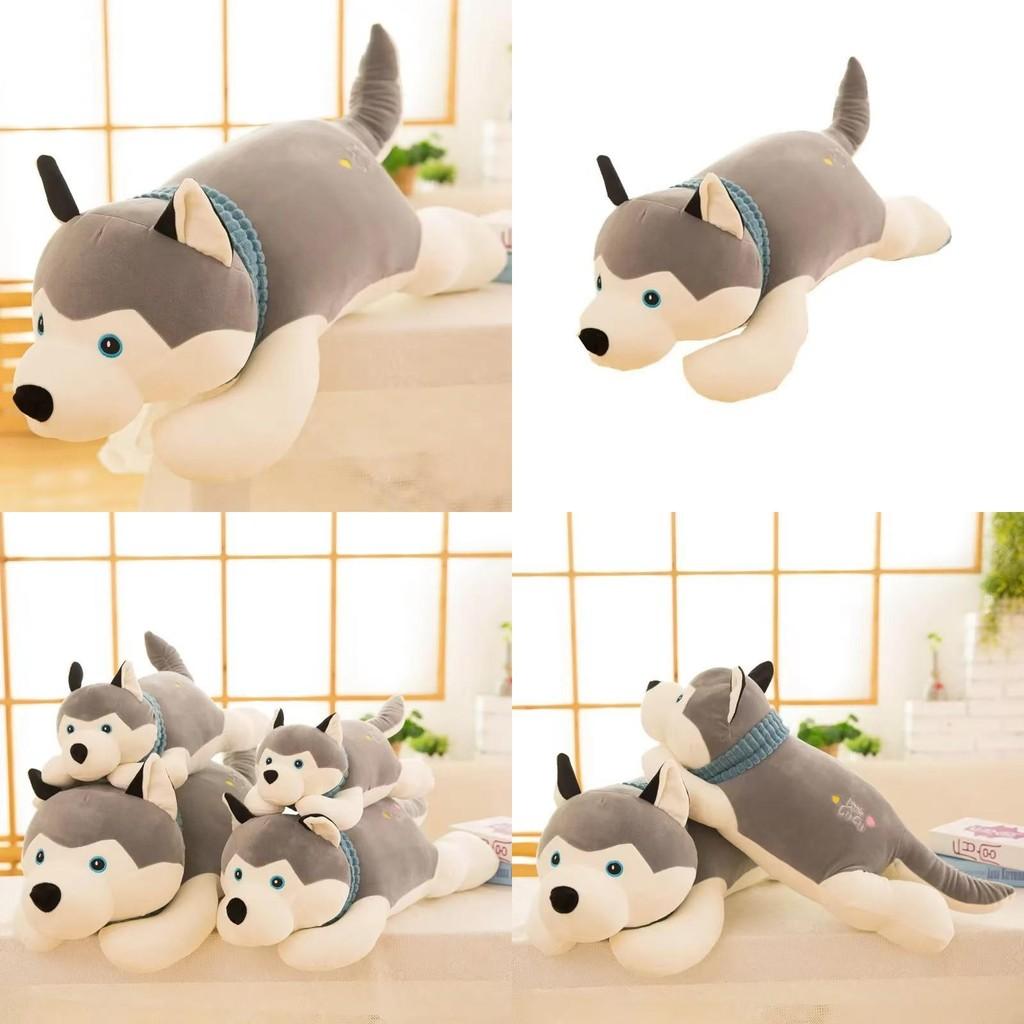 Cute Gray Lying Posture Husky Plush Doll Toy For Kids Bedroom Decor And Gifts