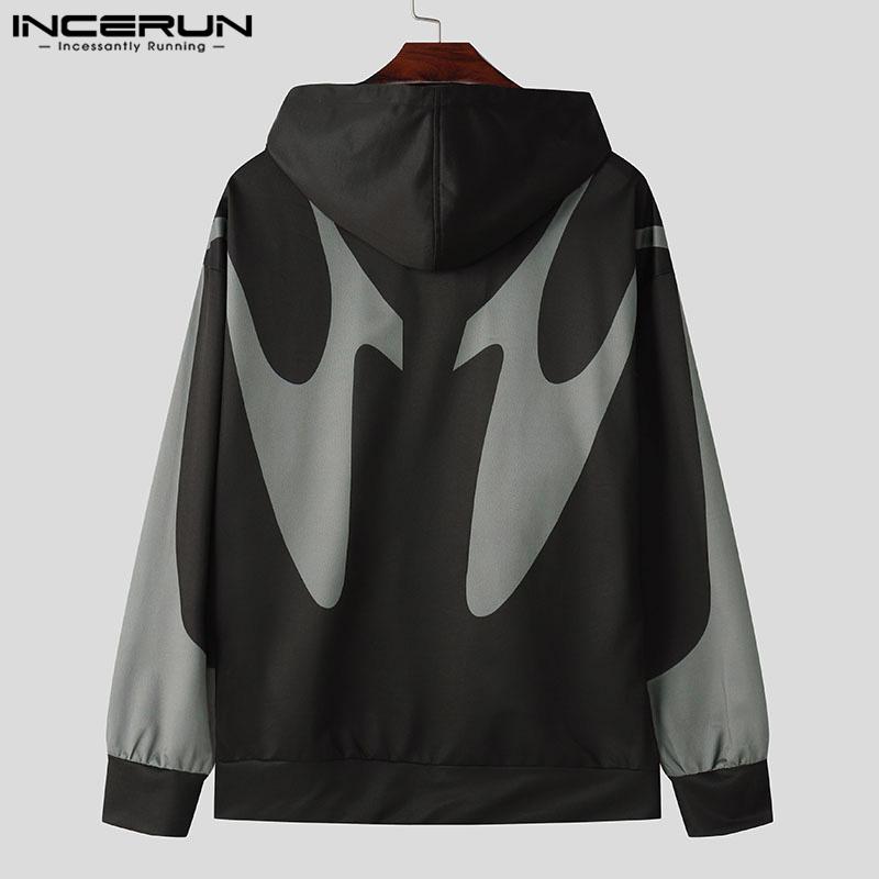 INCERUN Men Long Sleeve Hoodies Print Stitching Casual Hooded Sweatshirts