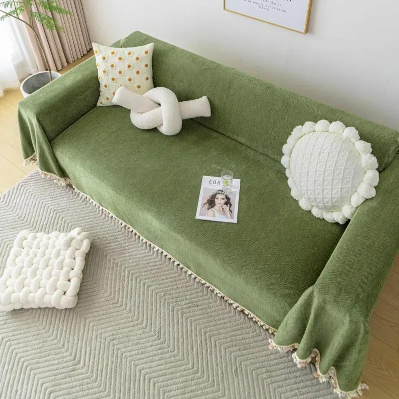 Modern and Minimalist Chenille Herringbone Pattern Sofa Cover Fabric All-season Universal Sofa Towel