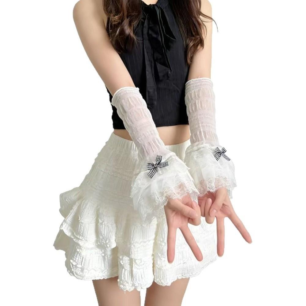 1 Pair Elegant Thin Lace Lace Arm Sleeves Bowknot Design Breathable Sun Protection Sleeves Arm Covers Daily Wear
