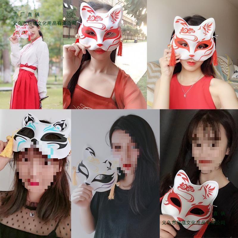 Świecąca Półtwarzowa Maska Lisa: Starożytny japoński styl anime dla kobiet i dzieci - Idealna dekoracja na Halloween