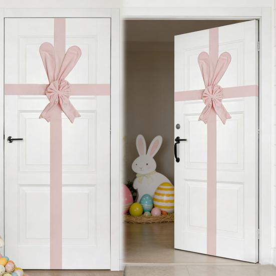 Large Easter Velvet Door Ribbon Bow Pink Gate Cabinet Wreath Bow Festival Wrapping Decoration for Door Window Fireplace Spring Party Supplies