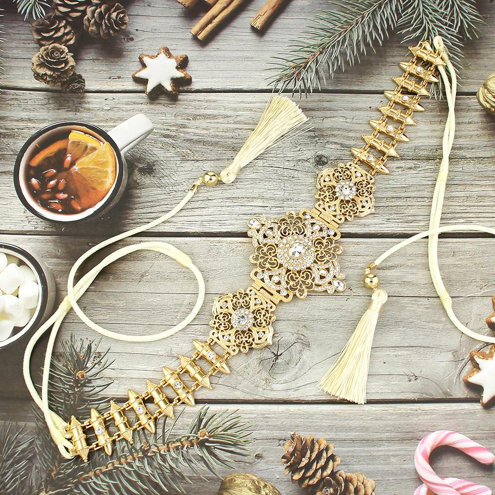 Bijuterii Mireasa De Dama Chic Culoare Aurie Lant In Talie Cu Franjuri Accesorii