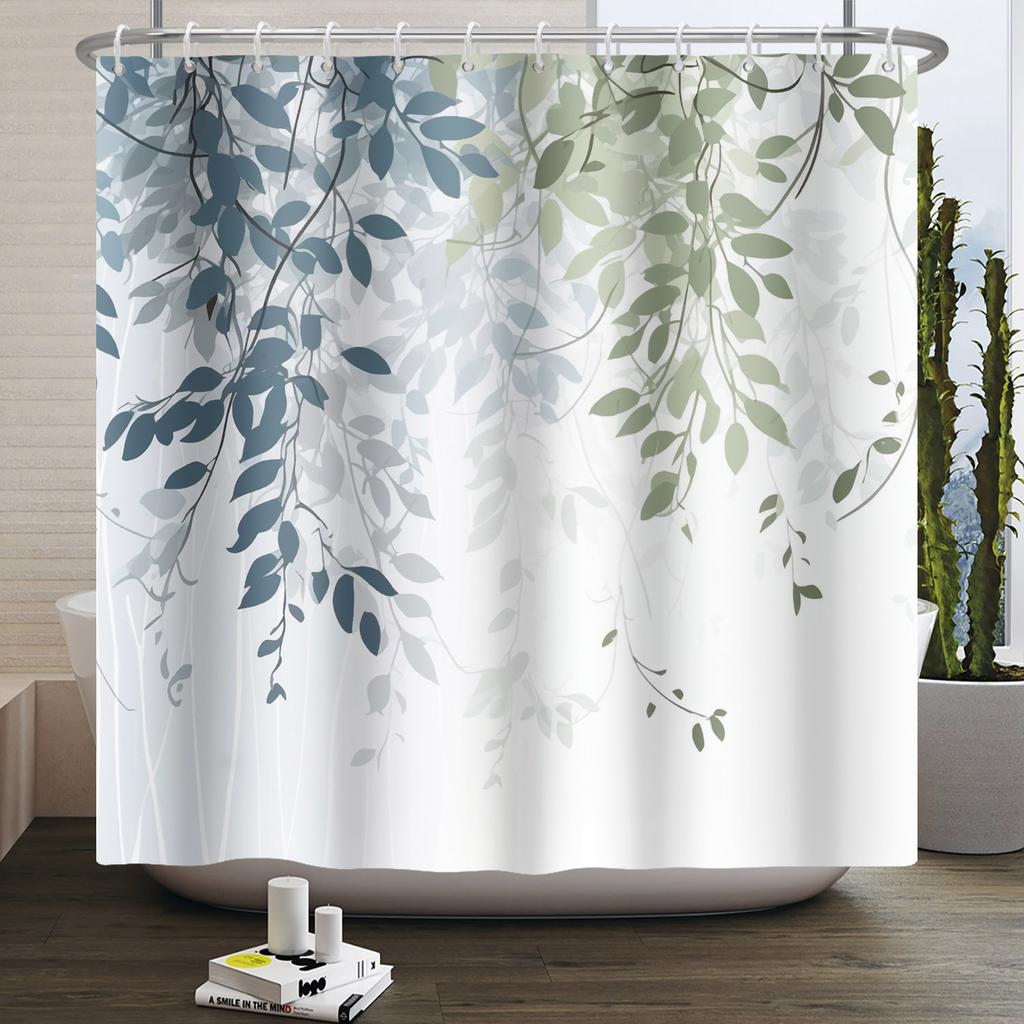 Watercolor Green Leaf Shower Curtain for Bathroom Vines Plant Nordic Minimalist Polyester Botanic Curtain for Home Hotel 180x2