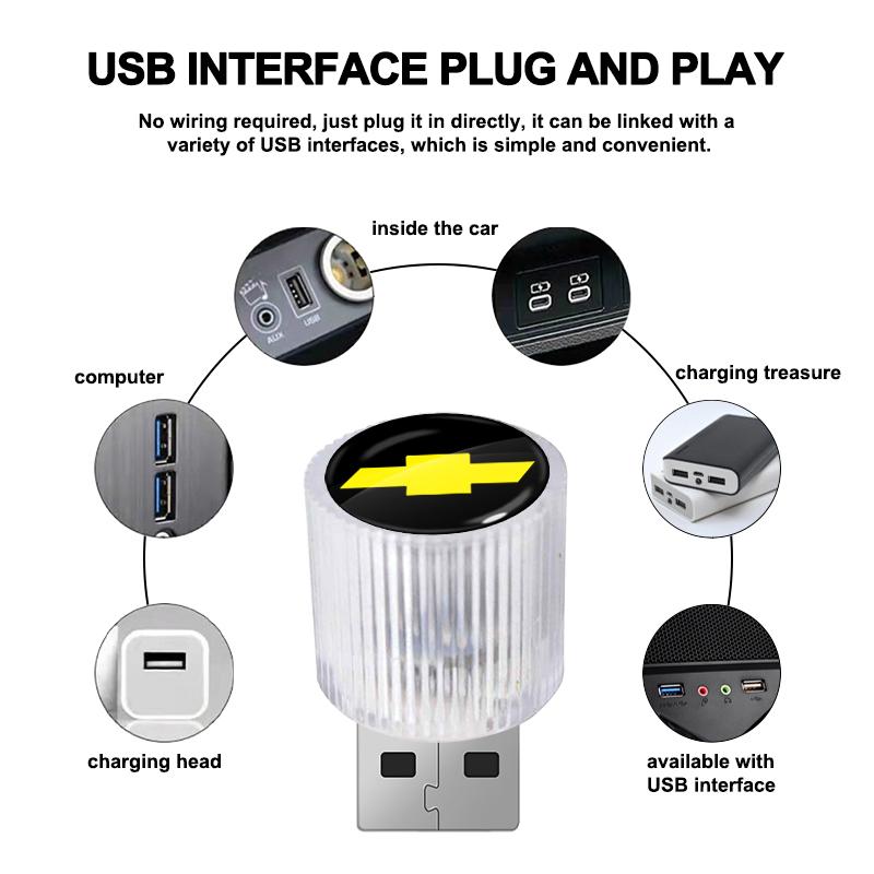 1Pcs USB Car LED Light Auto Interior Atmosphere Light Car Emblem Styling For Chevrolet Spark Silverado Trailblazer Cruze Captiva Lacetti