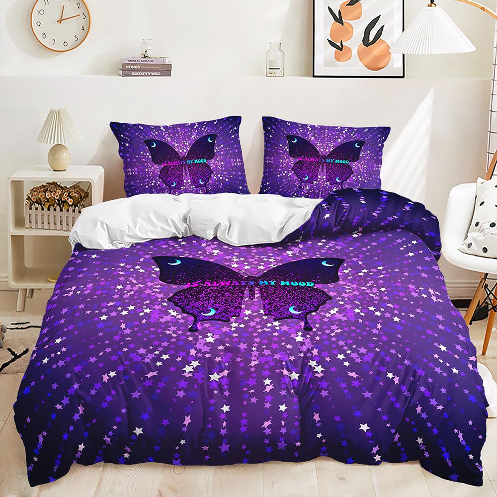 Three-Piece 3D Quilt Cover Butterfly Animal Cyberpunk Kit Bedding