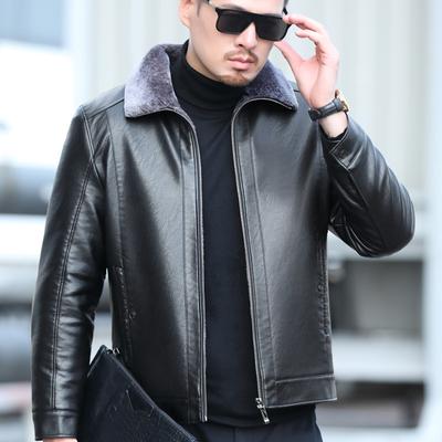 Leather Leather Jacket Men's Winter Fleece Thickened Medium Casual Fur Integrated Locomotive Leather Jacket Winter