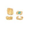 SHIXIN 4Pcs/Set Retro Gold Color Irregular Texture Metal Ring Women Men Exquisite Acrylic Rhinestone Open Wide Ring Jewelry Gift