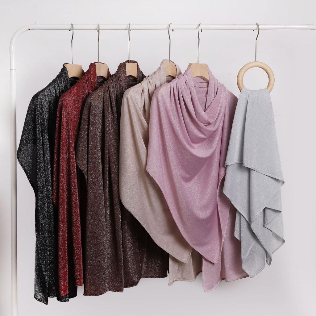 New Glitter Cotton Jersey Hijab Scarf For Woman Muslim Hijabs Fashion Shinny Shawl Islamic Turban Elasticity Stretch Headscarf