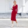 2024 European & American Square Neck Elegant Bodycon Dress with Back Hem Slit