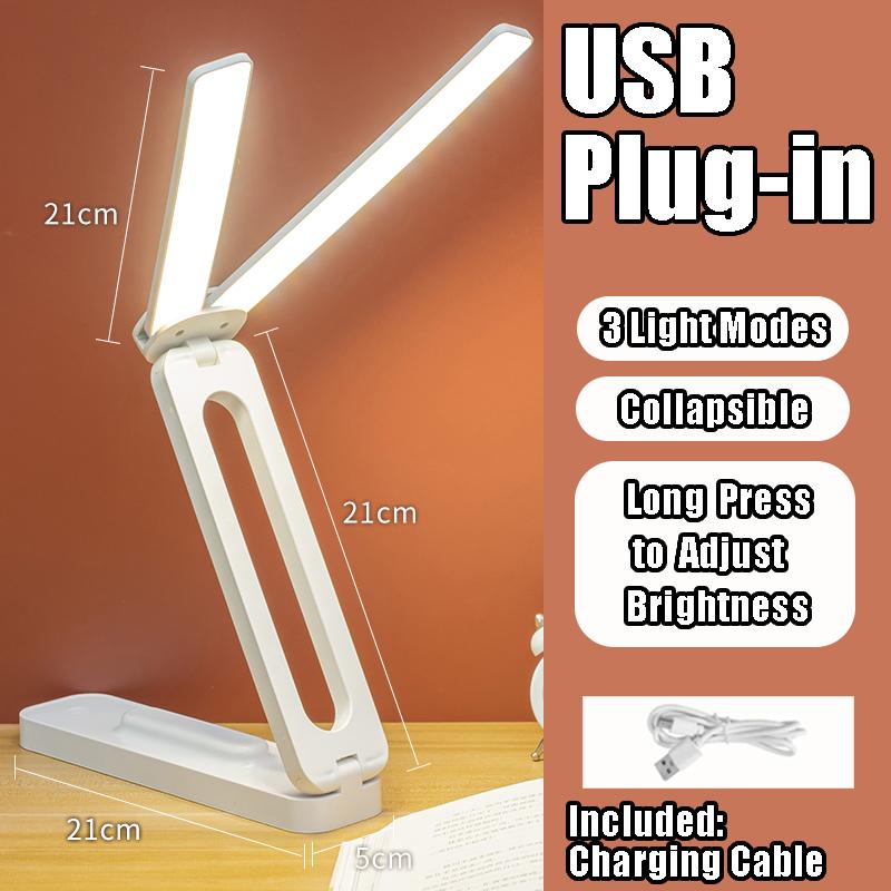 LED Desk Lamp Multifunctional Foldable Reading Book Light 3 Light Colors Rechargeable Portable Lighting for Study or Official
